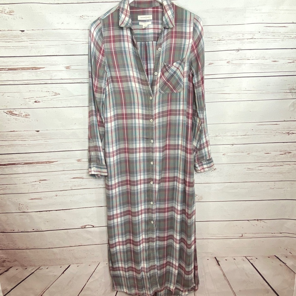 Treasure & Bond Long Sleeve Plaid Maxi Duster Button shirt - Picture 5 of 8